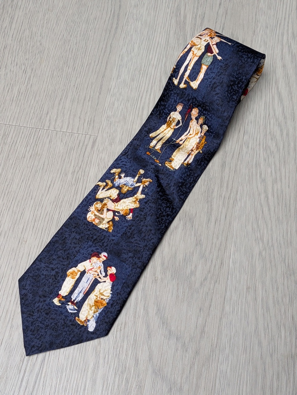 Tom James Brown & Bigelow Silk‎ Tie 2001 Vintage Sports Americana Golf Navy Blue